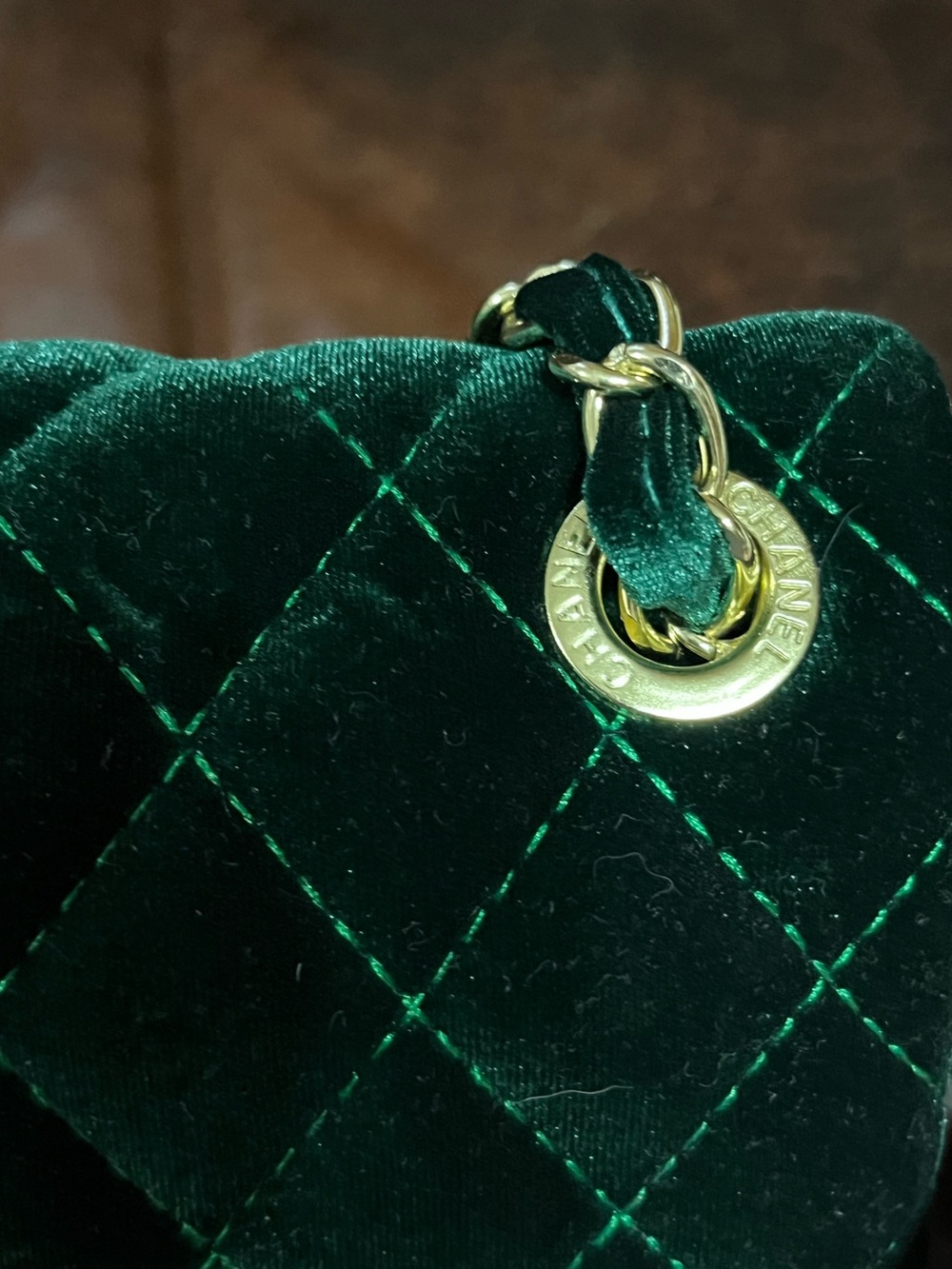 Double C Emerald Green Gold Tone Hardware Quilted Velvet Classic Flap Bag Purse - Picture 9 of 9